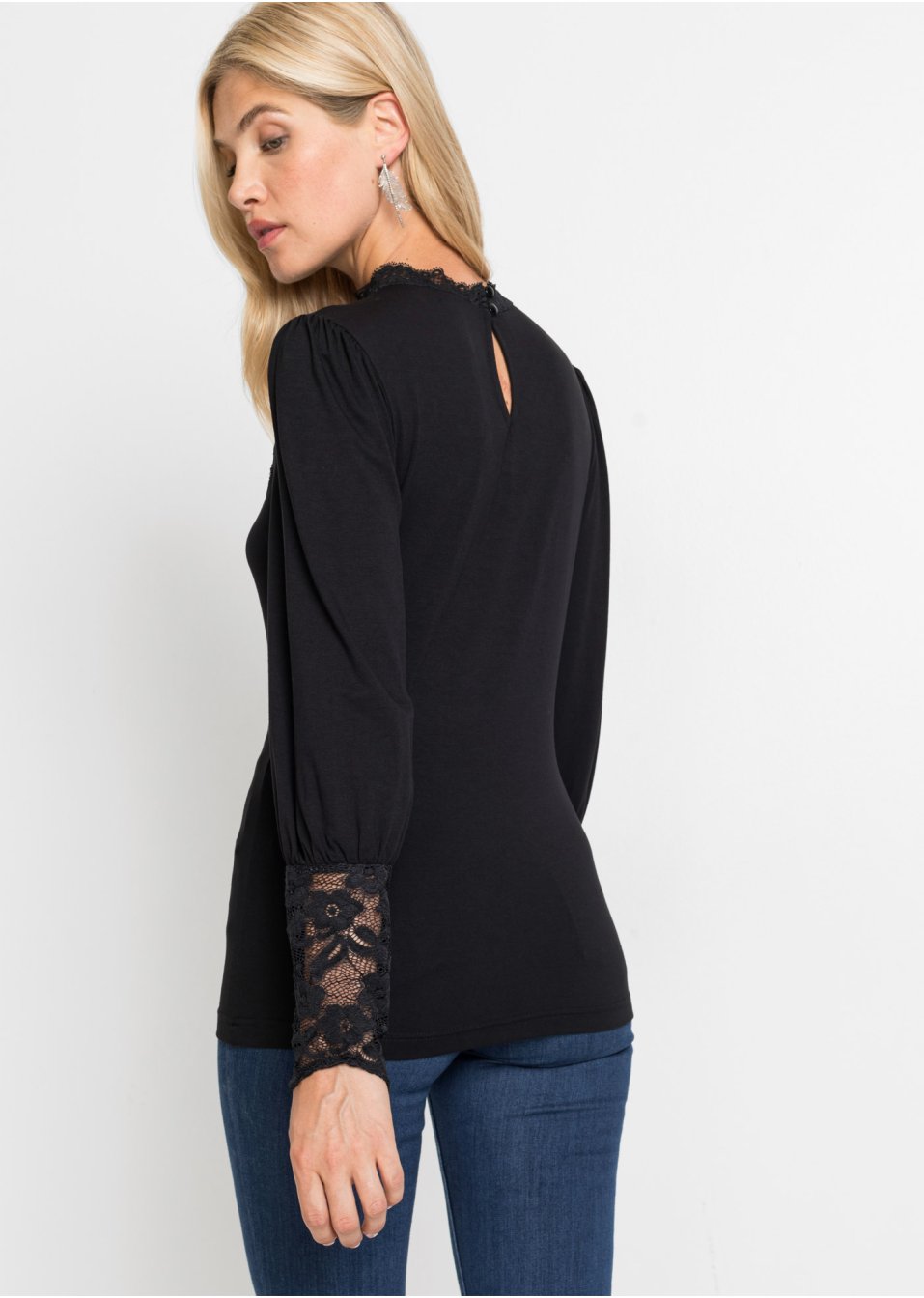 T-shirt manches longues à dentelle
