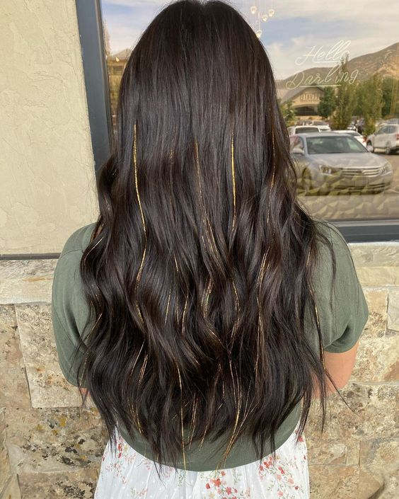 (120cm) Lametta Haar Strähnen Glitzer Haarverlängerung Hair Tinsel - Gold