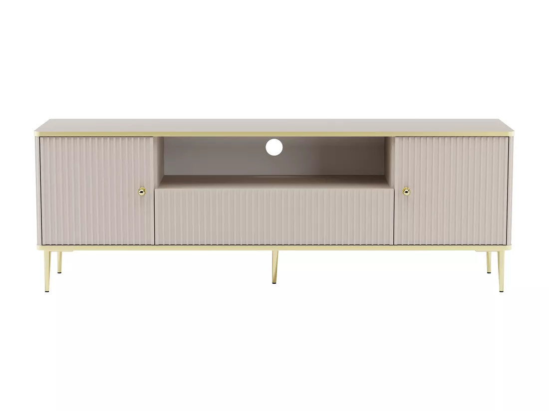 Meuble TV avec 2 portes, 1 tiroir et 1 niche en MDF et acier - Beige et doré - SINEAD de Pascal MORABITO