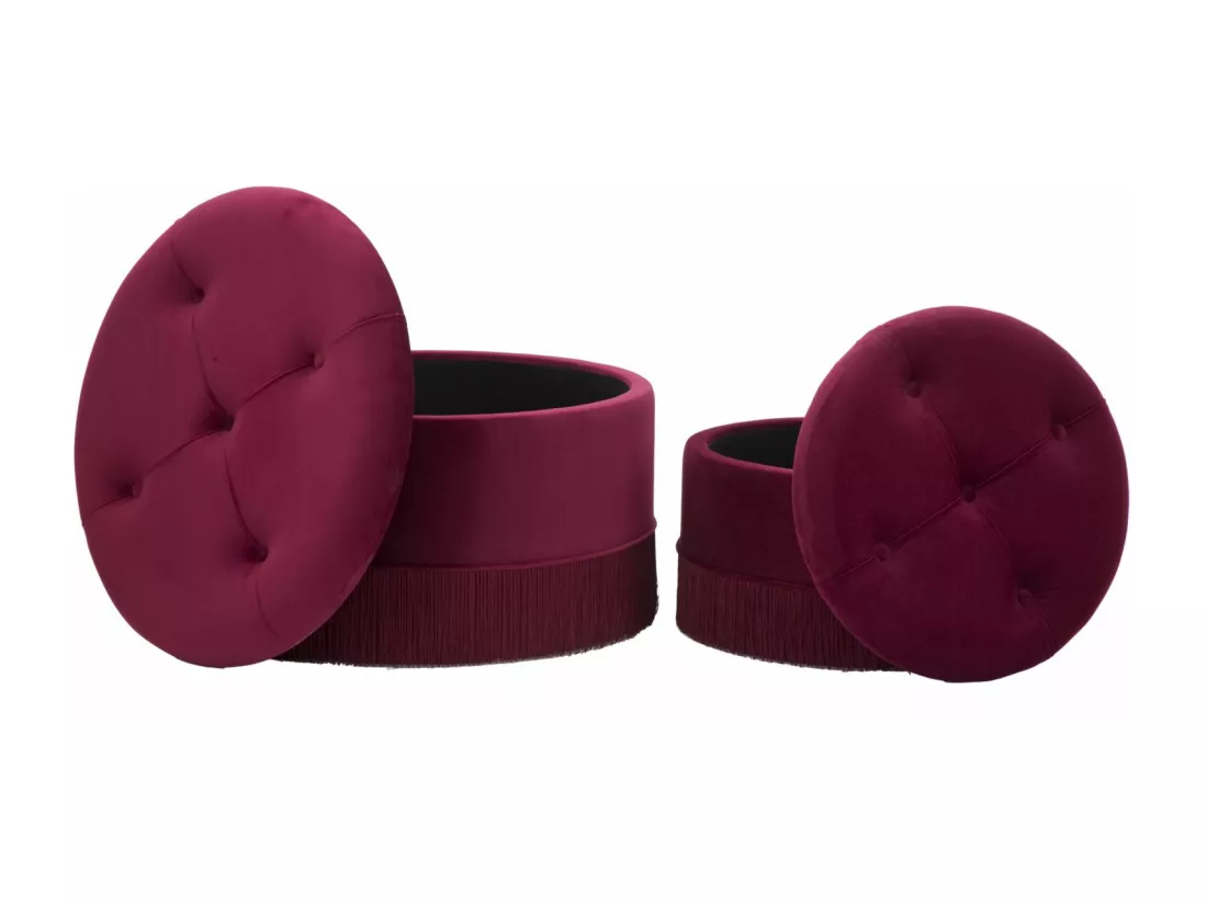 Lot de 2 poufs de rangement en tissu violet Ø 71x41-55x33 cm
