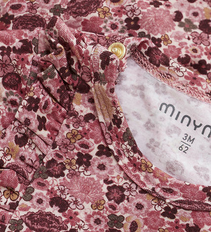 Minymo Bodykleid L/æ - Dusty Rose m. Blumen
