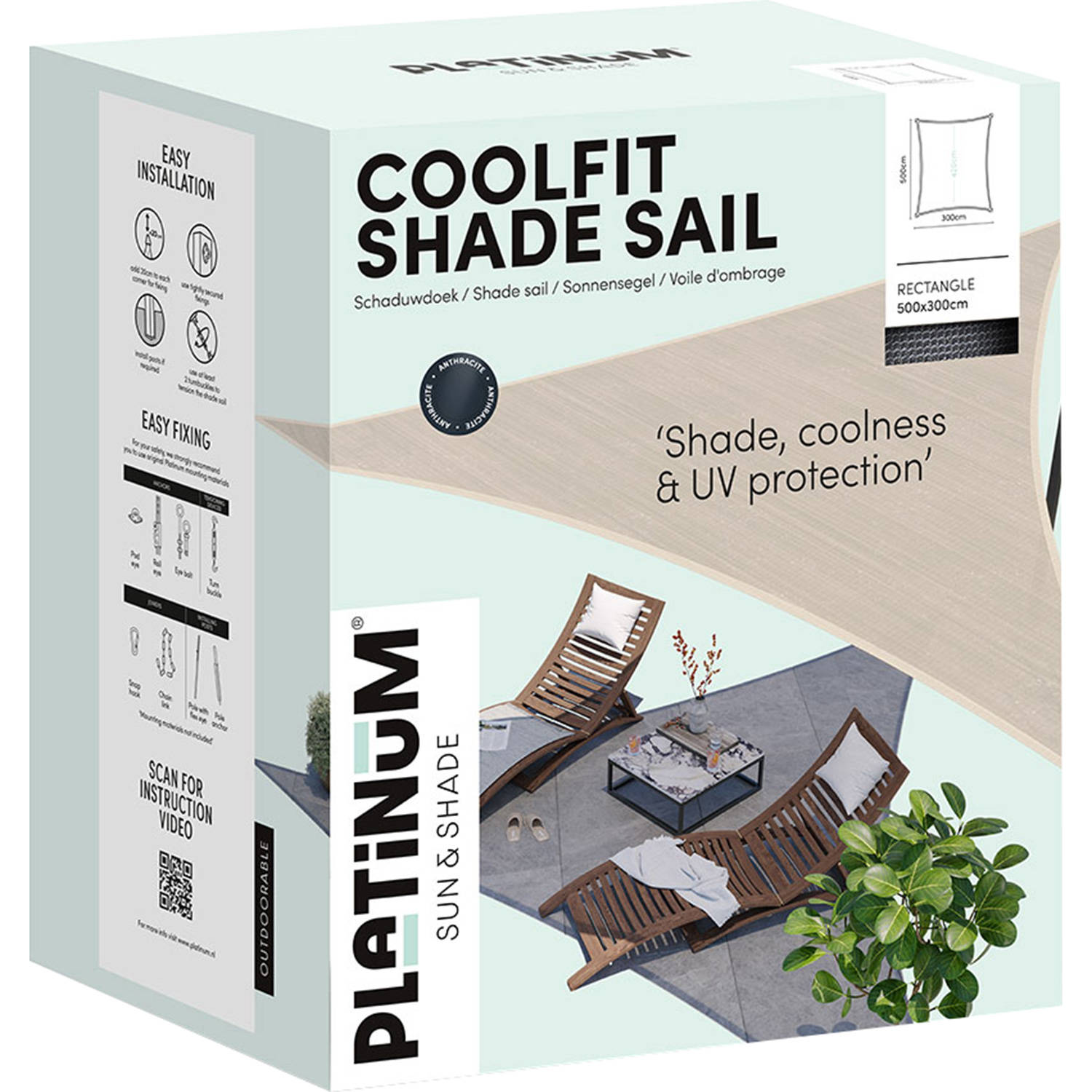 Platinum Coolfit schaduwdoek rechthoek (500x300 cm)