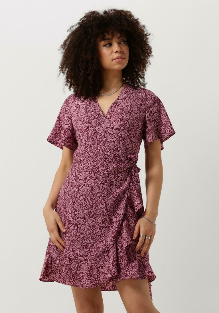 COLOURFUL REBEL roze colourful rebel mini jurk telsi floral short sleeve wrap dress
