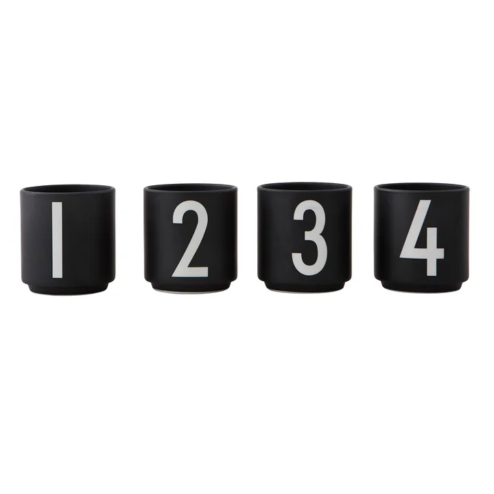 Design Letters - Porzellan Mini-Becher (4er-Set), schwarz