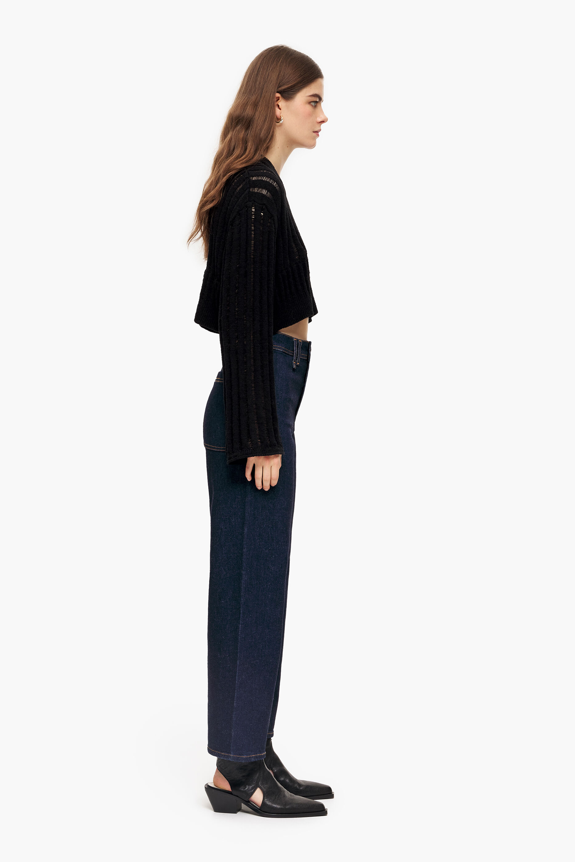 CULOTTE - Calça jeans azul escura de cintura alta