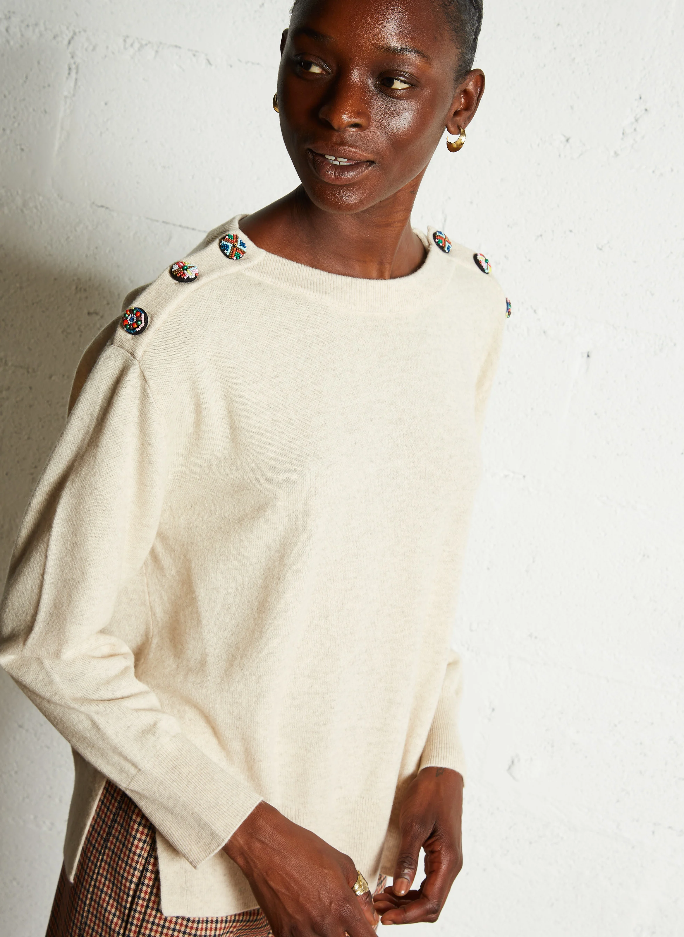 KATIE - Pull oversize col rond en laine | Marron