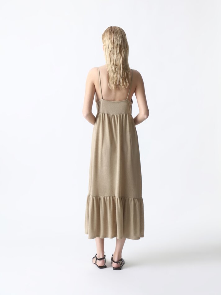 Vestido midi com alças finas e babados - Vigoré Mink