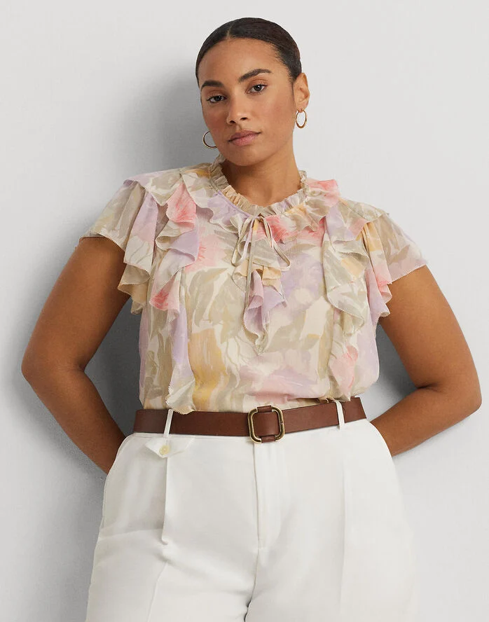 Lauren Ralph Lauren POLY CRINKLE GGT 58-TOP Cream multi