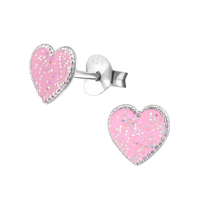 Boucle d'oreille coeur rose en argent 925/1000