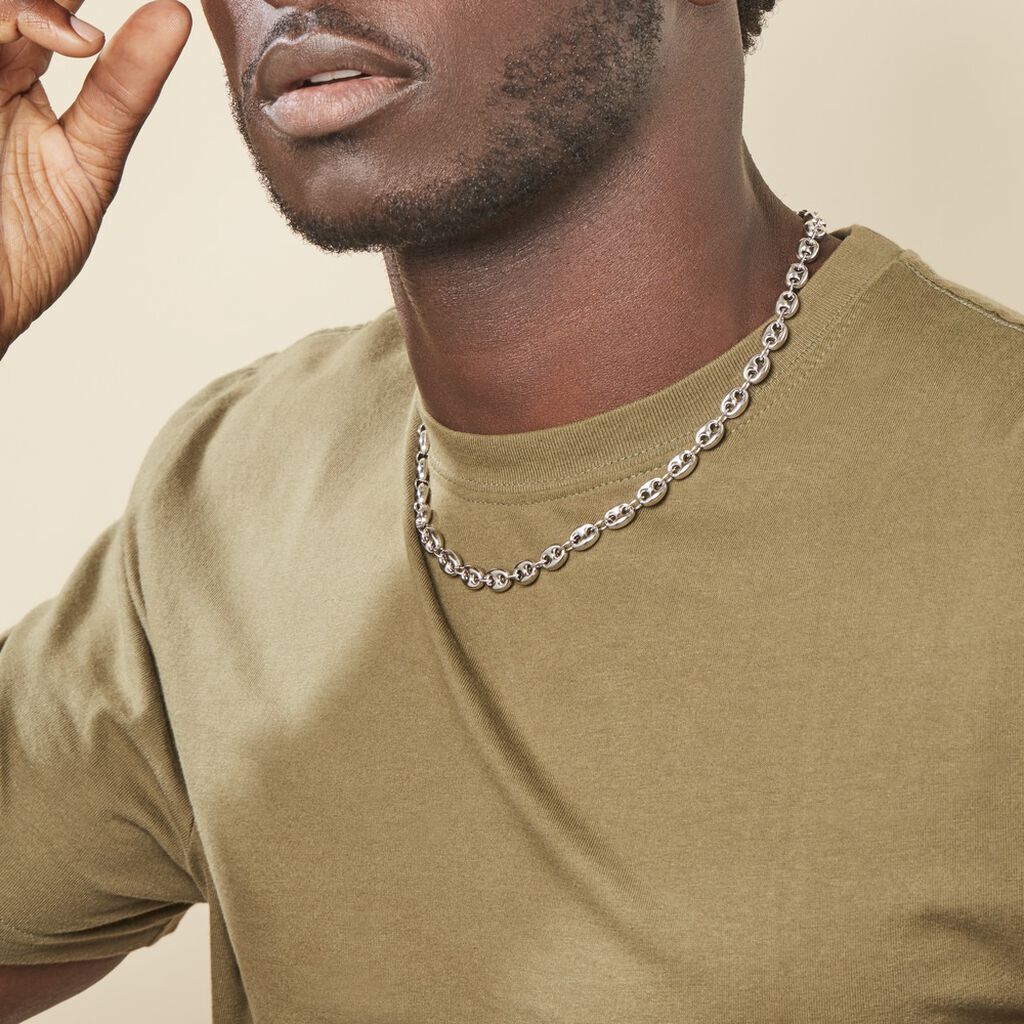 Collier Carrus Maille Grain De Cafe Argent Blanc