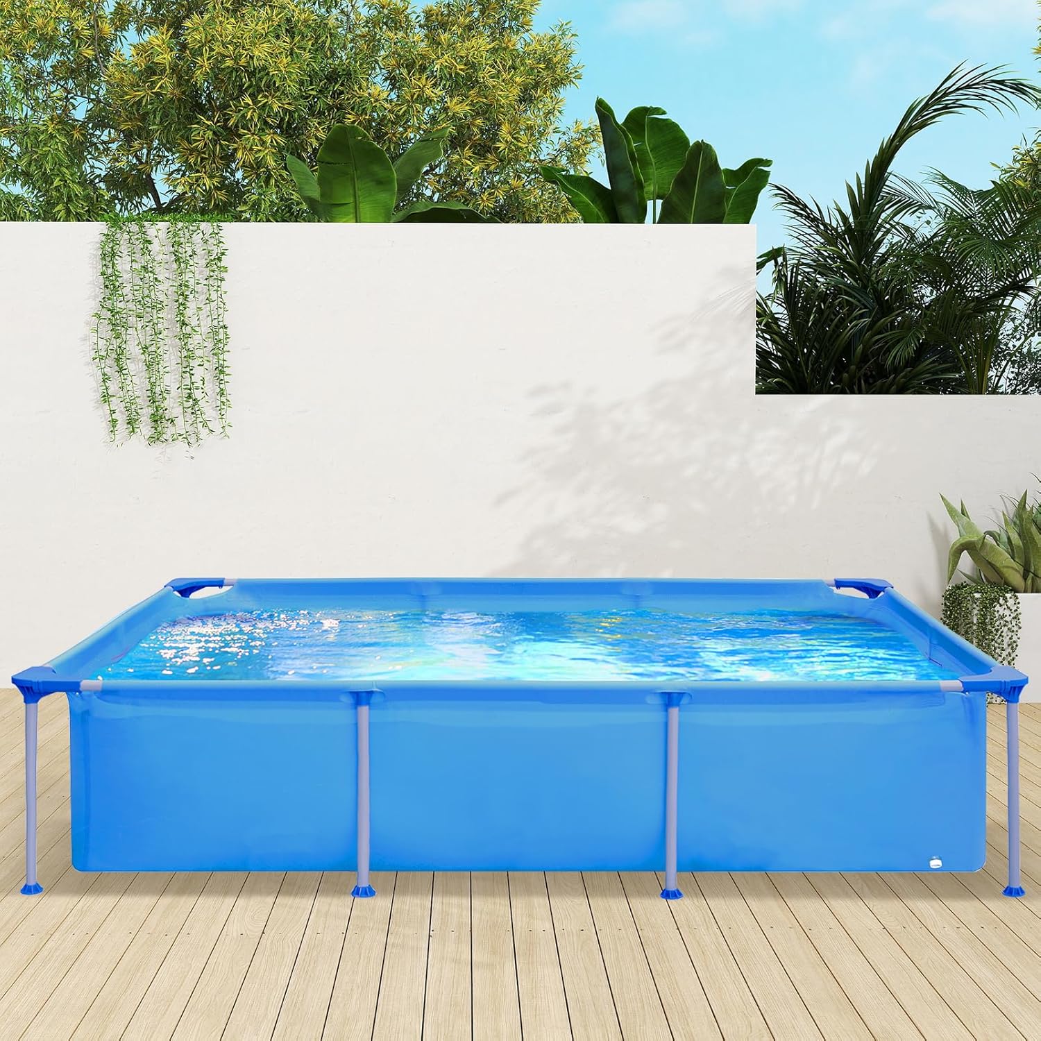 COSTWAY Pool-Set mit Filterpumpe, 258 x 179 cm, Aufstellpool rechteckig, Swimmingpool Komplettset, Swimming Pool für Garten