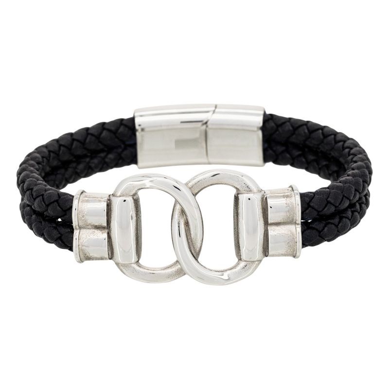 Bracelet Homme double tour cuir noir 