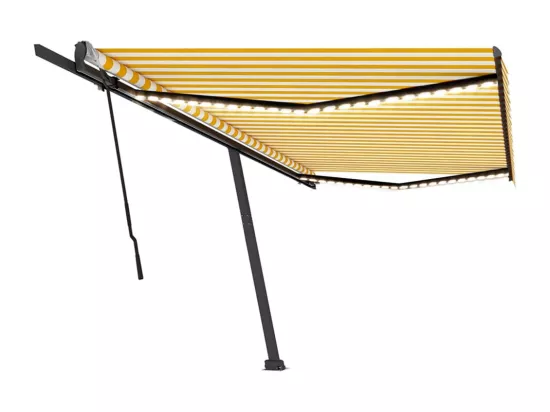 Auvent manuel rétractable avec LED 500x350 cm Jaune et blanc