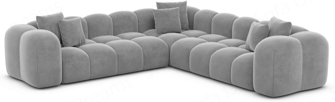 Sofa Dreams Couch Ecksofa Formentera L Form in Samtsofa Designersofa mit Kissen (Hellgrau)