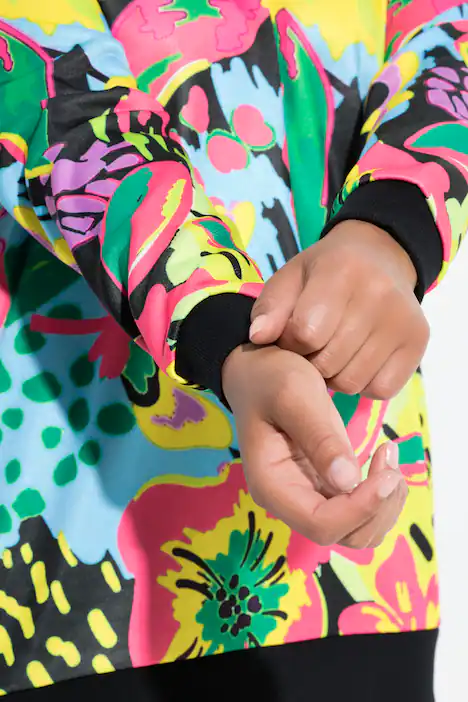 Sweatshirt, Blumenmuster, schwarz