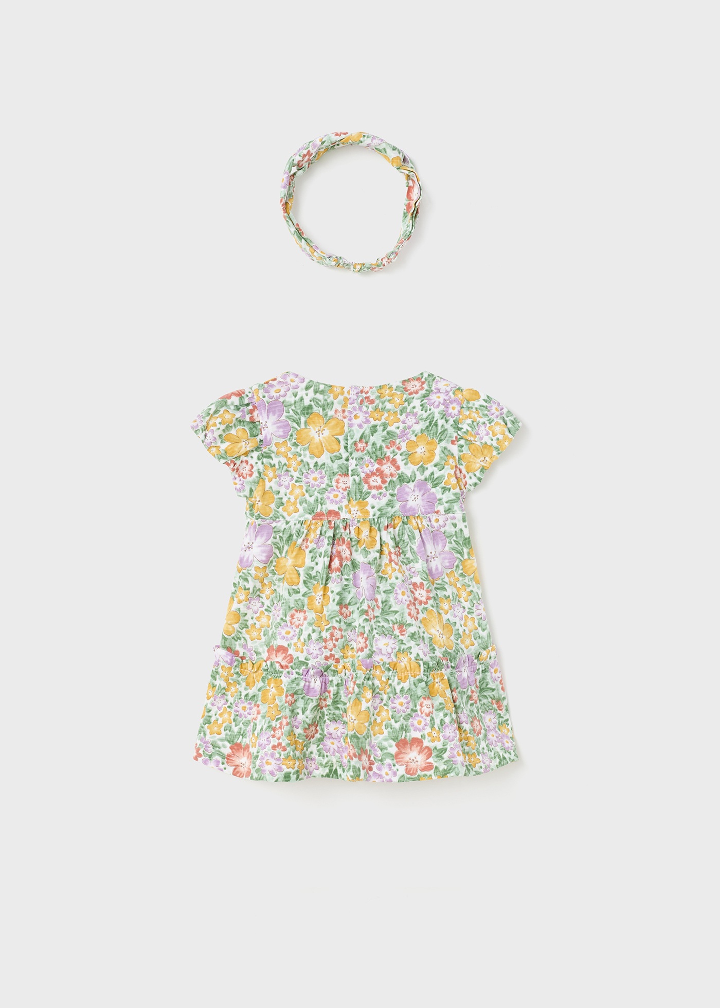 Vestido com faixa de cabelo em algodão sustentável para recém-nascido