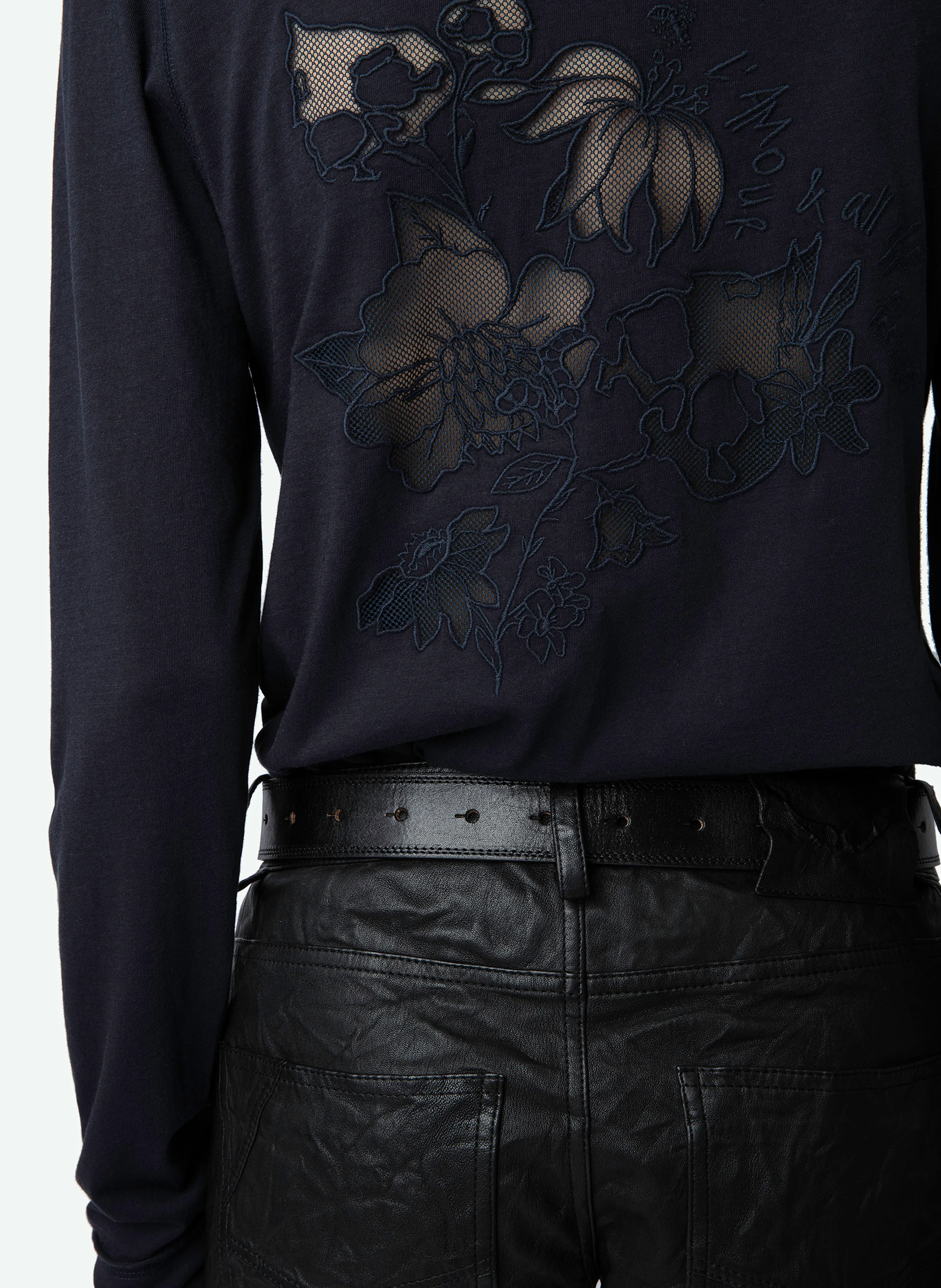 Tee-shirt droit col tunisien en coton | Bleu