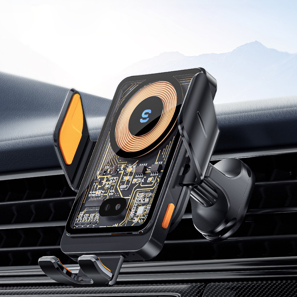 (15W) Qi Wireless Fast Charge Auto KFZ Halterung Ladegerät   Lüftungsgitter Befestigung (Air Frame) - Schwarz