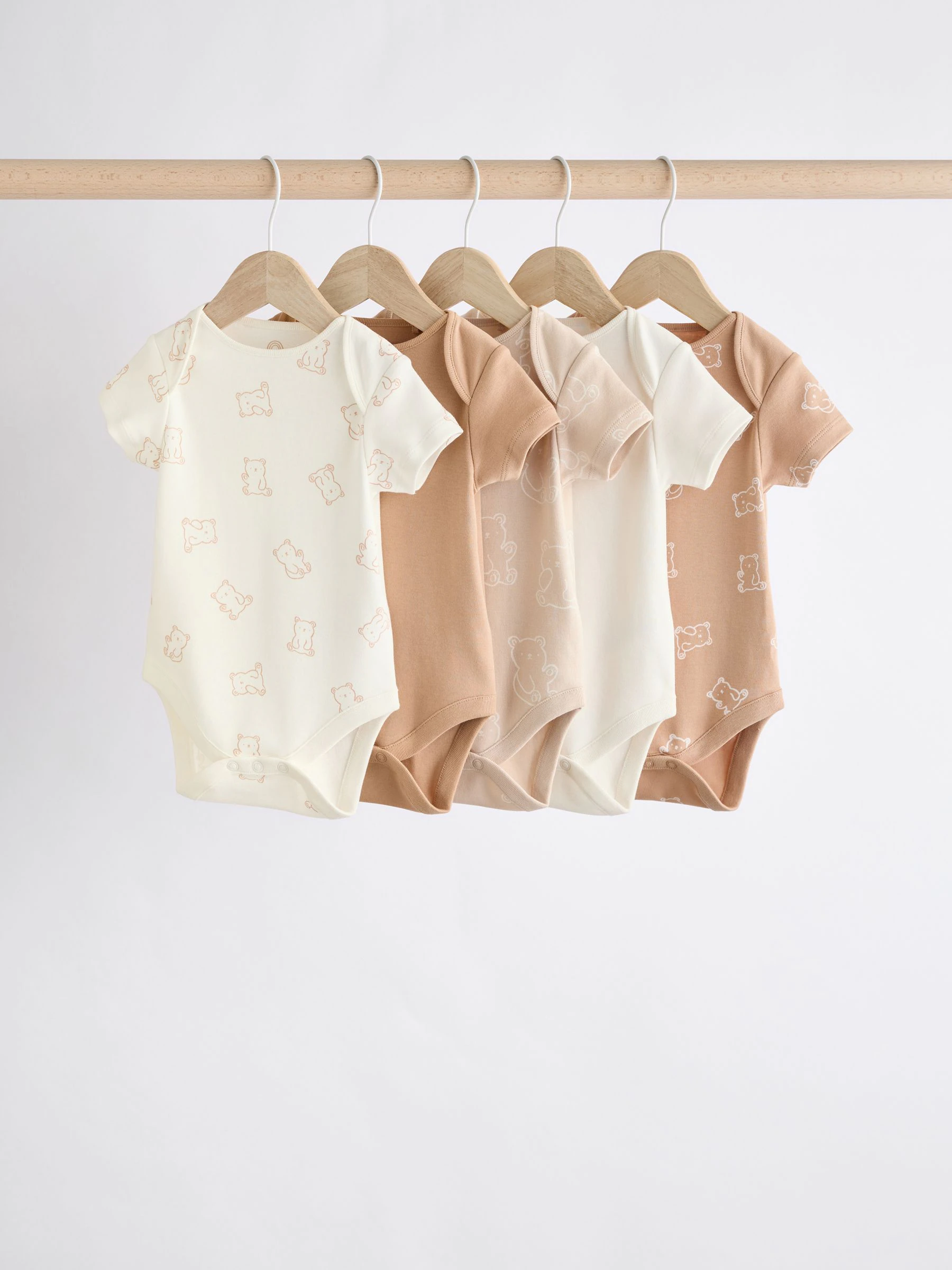Neutraal - Babyrompers met korte mouwen en berenprint 5 stuks