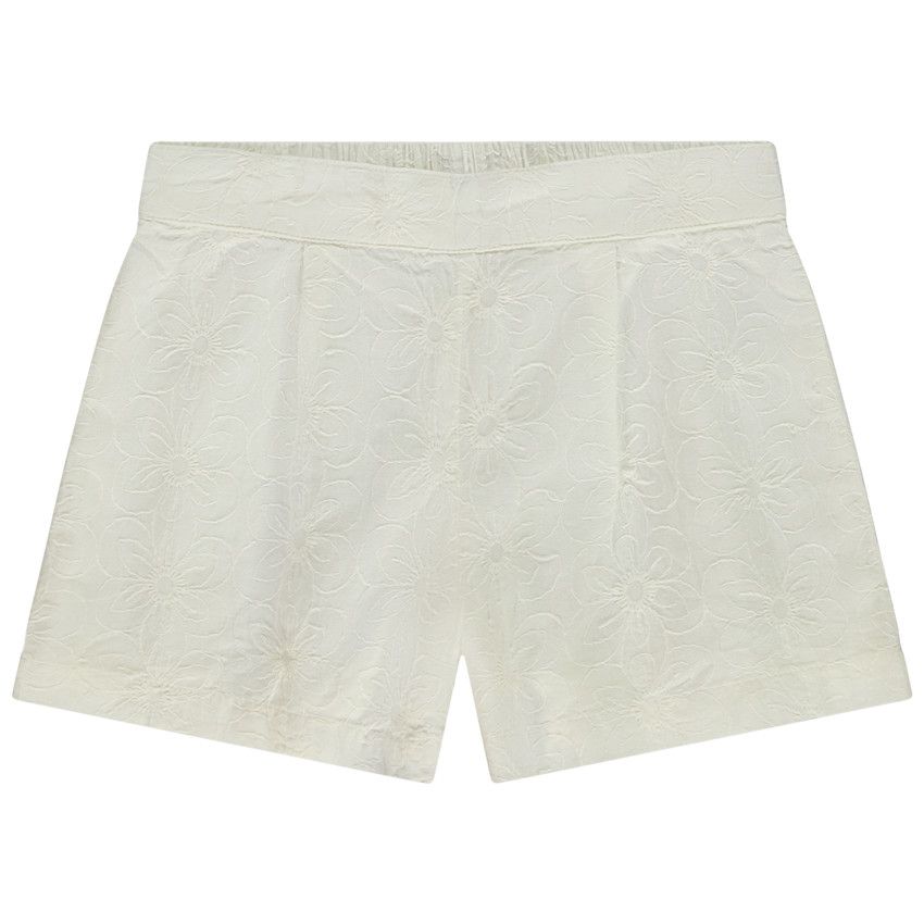 Short en broderie anglaise florale pour fille - Ecru