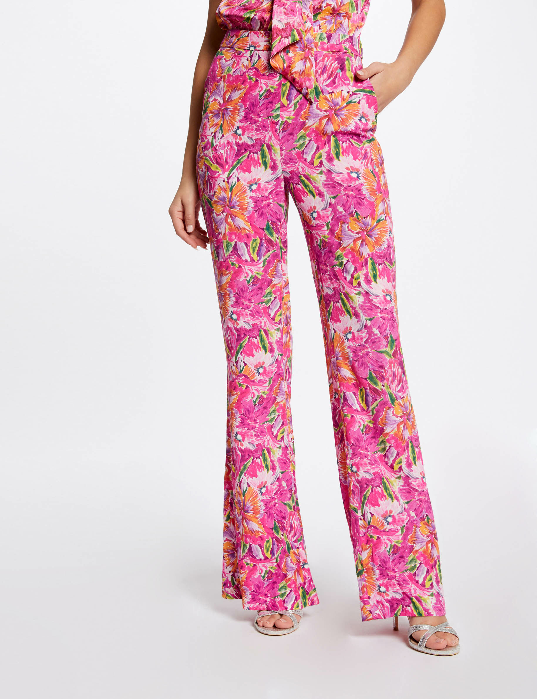 Pantalon flare fluide imprimé floral multico femme - multico
