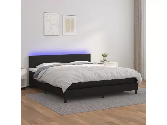 Sommier tapissier avec matelas et LED Noir 180x200cm Similicuir