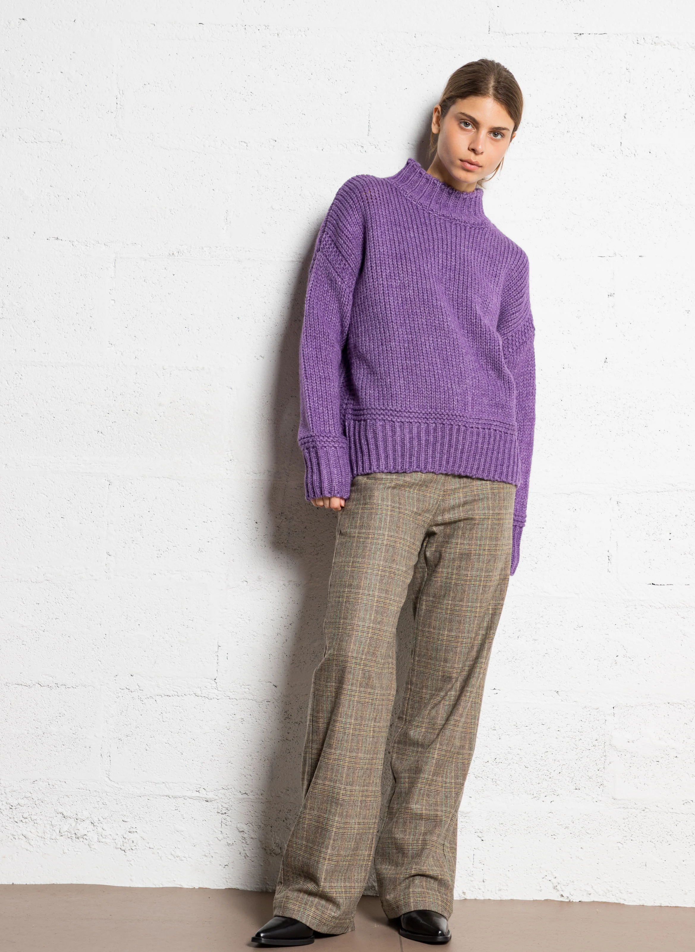 KYBELE - Pantalon droit à carreaux| Marron