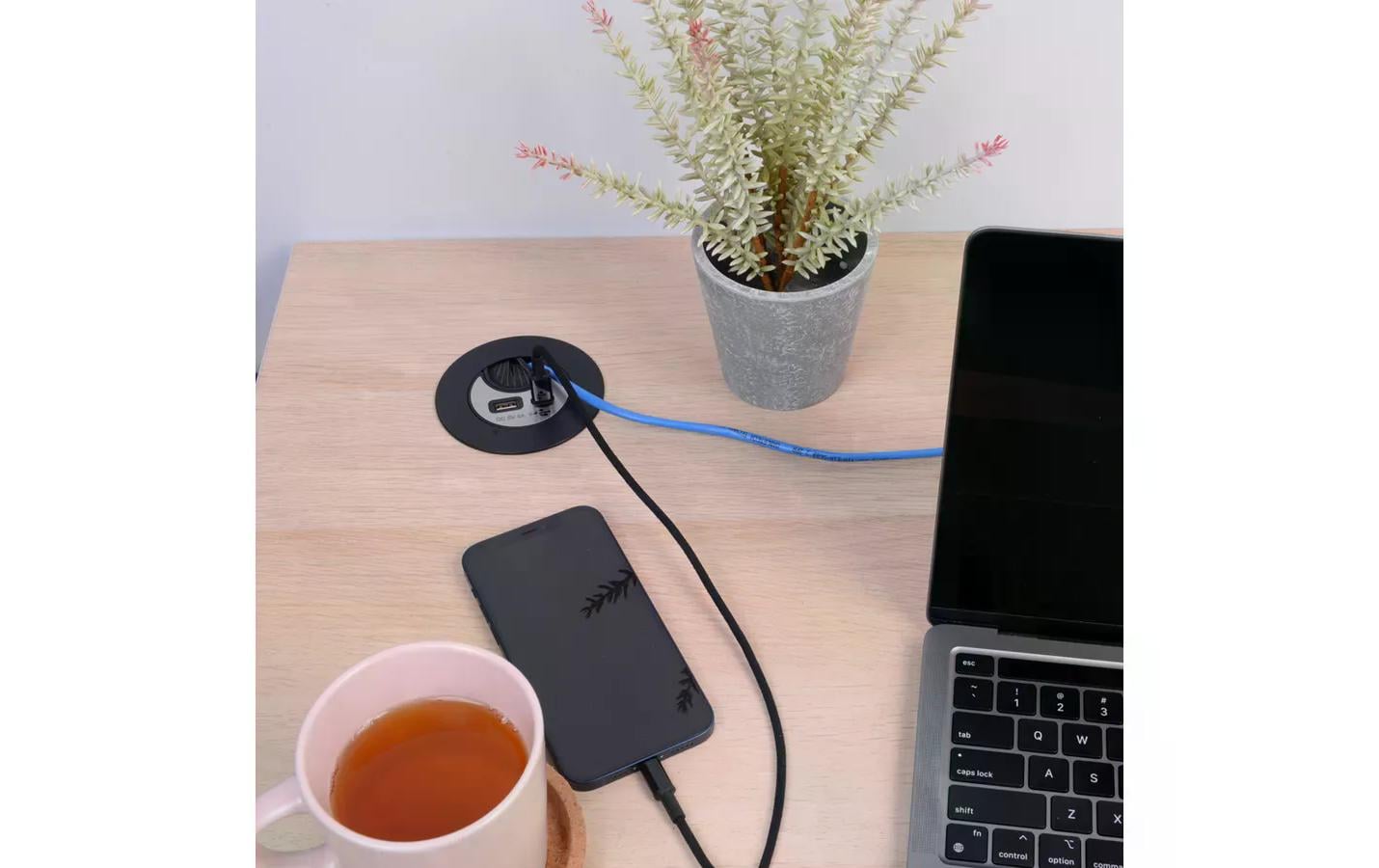 USB-Ladesteckdose USB A+C mit Kabeldurchführung, SilberKabeldurchführung mit USB A und USB C Charger