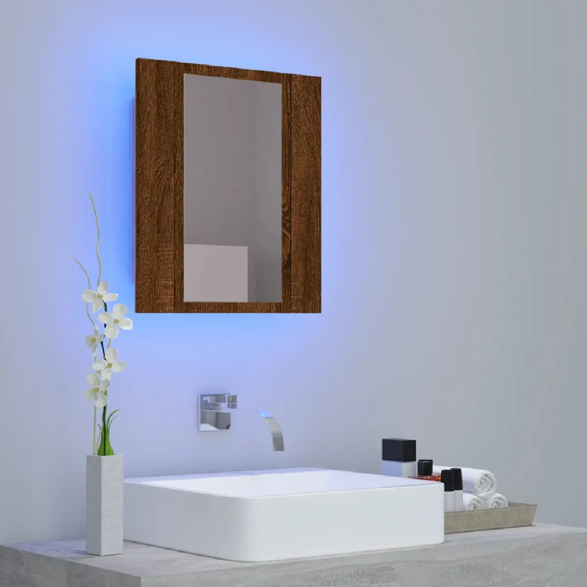 vidaXL Armoire à miroir LED - Chêne marron