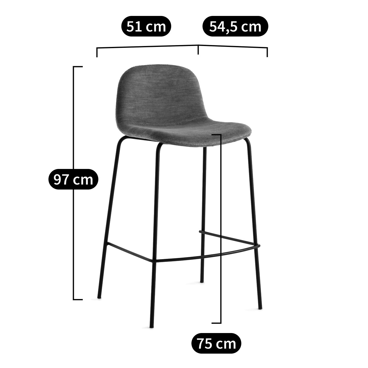 AM.PM<br>Cadeira de bar, veludo flameado, 75 cm de altura, Tibby