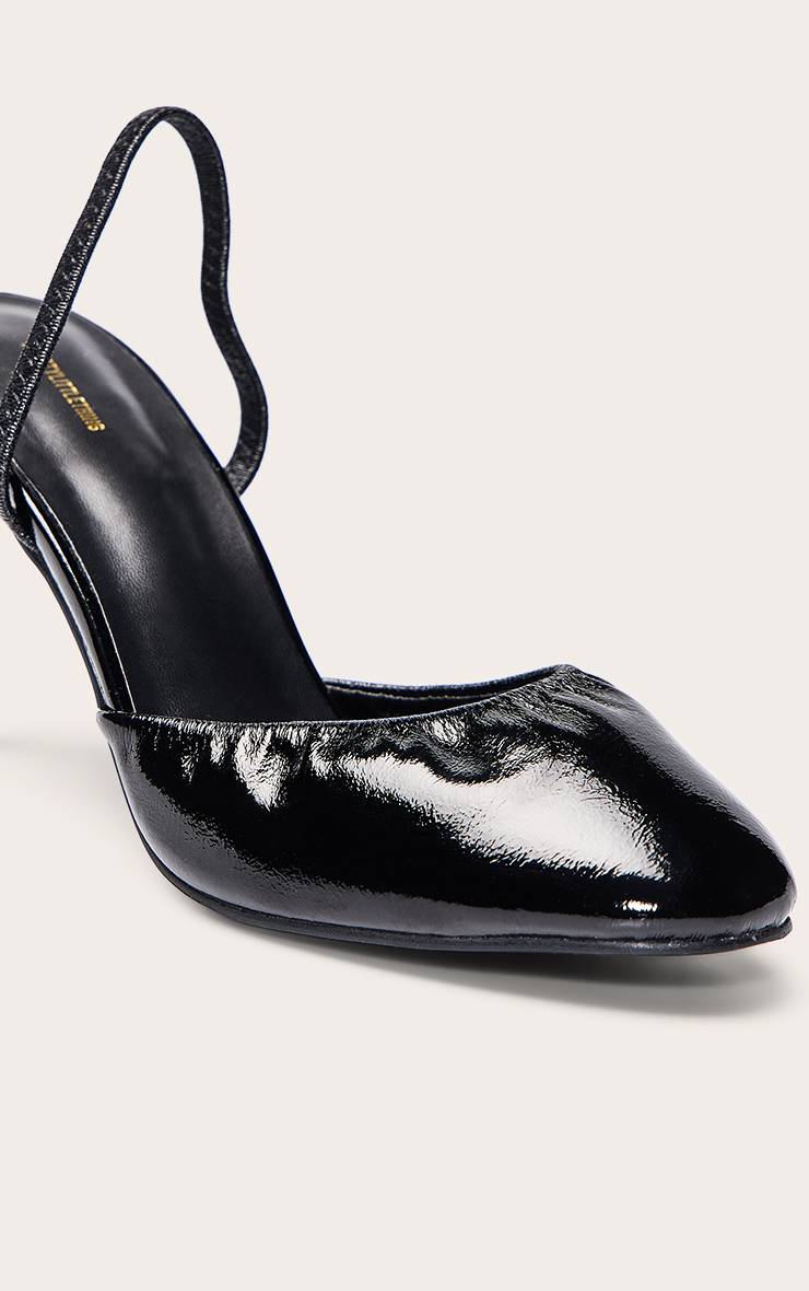 Noir Escarpin Slingback Bout Rond En SYNTHÉTIQUE Plissé