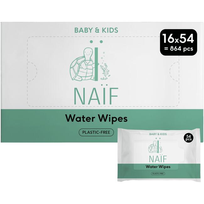 Naïf Plasticvrije Water Billendoekjes 16x54 stuks