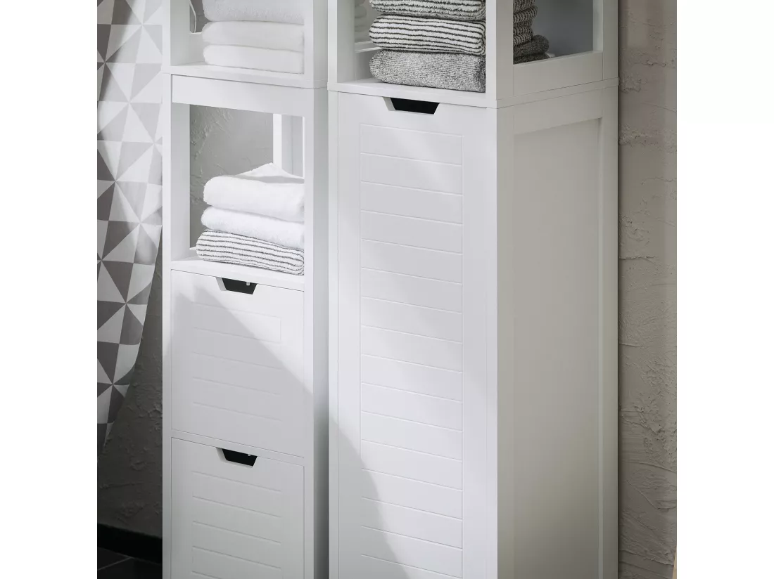 SoBuy Meuble Colonne de Salle de Bain, Armoire Toilette Haute, Meuble Salle de Bain Placard avec Étagères et Panier à Linge 30 x 30 x 145 cm, Blanc, BZR123-W