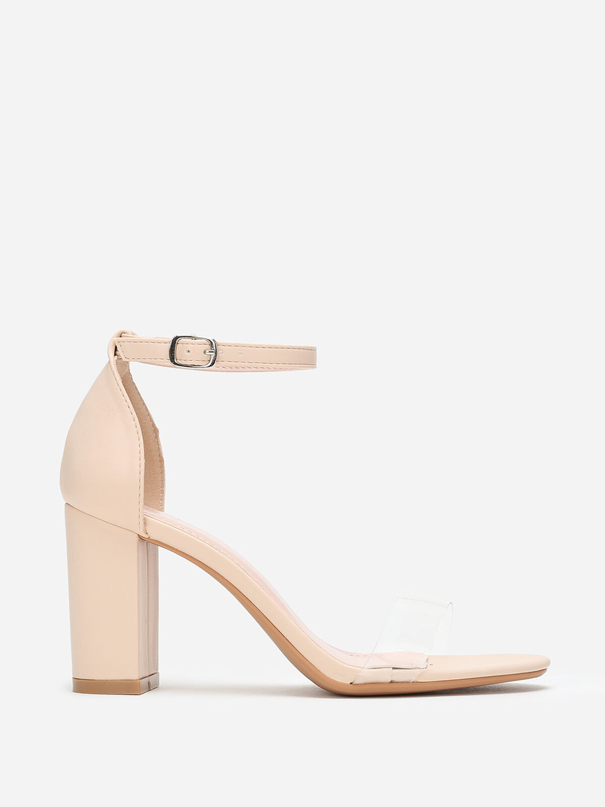 Sandales à bride transparente et talon carrés- Transparent