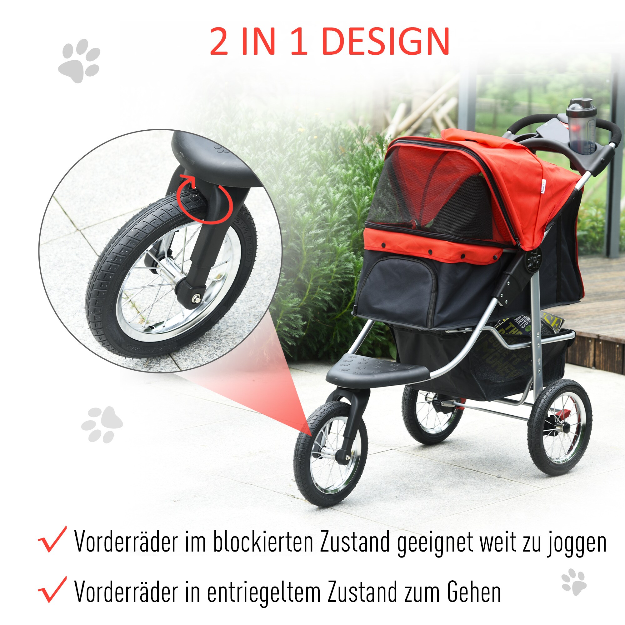 PawHut Hundebaggy klappbar rot, schwarz 112 x 57 x 104,5 cm (LxBxH)