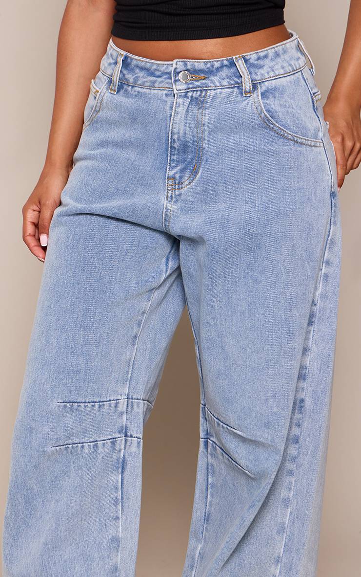 Mid Blue Wash Jean Barrel Petite Bleu Moyen Avec Détails De Coutures