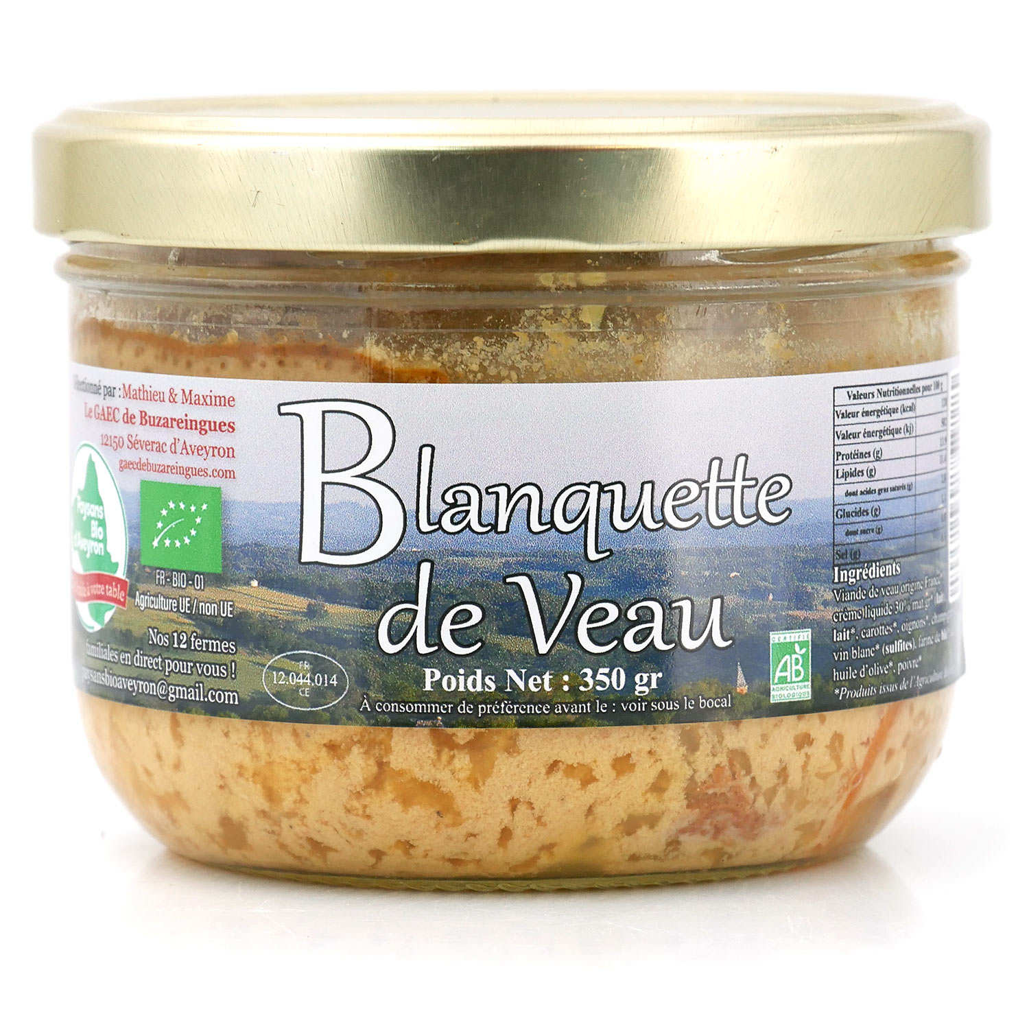 Blanquette de veau bio - Plat cuisiné fermier de l'Aveyron