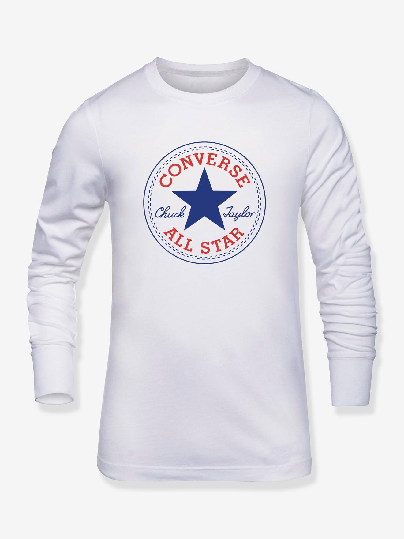 Camiseta infantil de manga comprida CONVERSE Core Chuck Patch, branca
