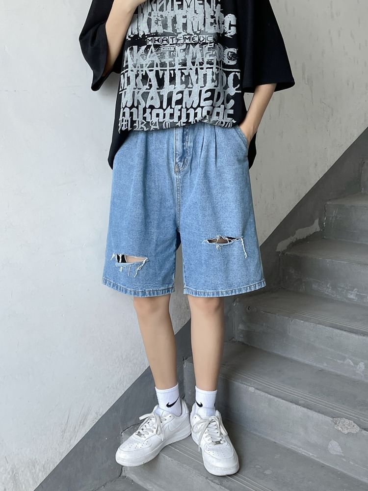 Breeson - Middelhoge denim shorts met distressed effect