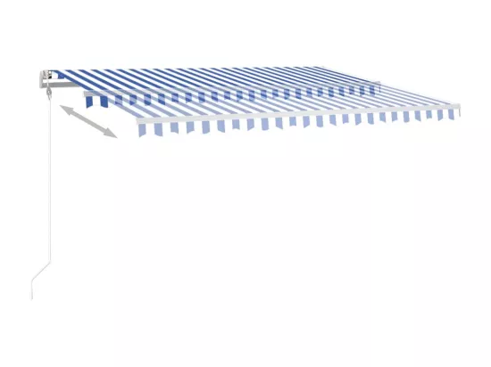 Auvent manuel rétractable avec LED 4,5x3,5 m Bleu et blanc