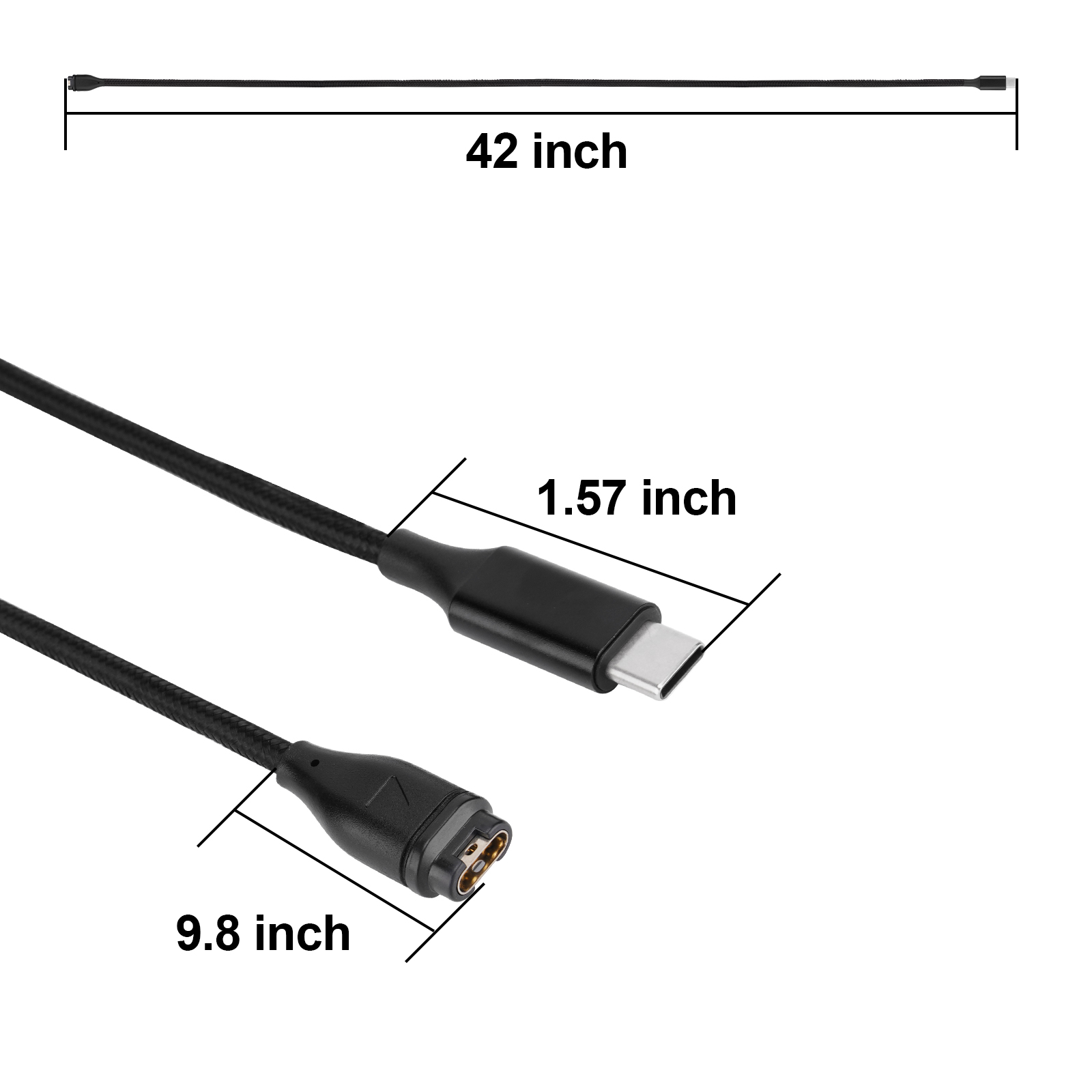 (1m) Garmin Venu USB C Charging Nylon Ladekabel - Schwarz