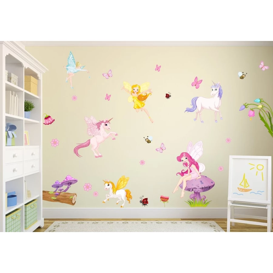 Nikima Wandtattoo 010 Wandtattoo Elfenzauber Pilz Einhorn Fee bunt