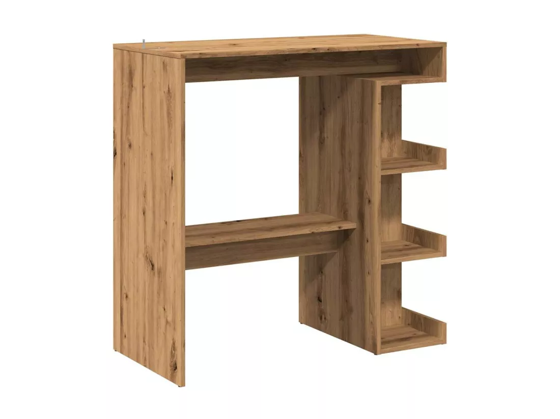 Table de bar avec étagère de rangement chêne artisanal