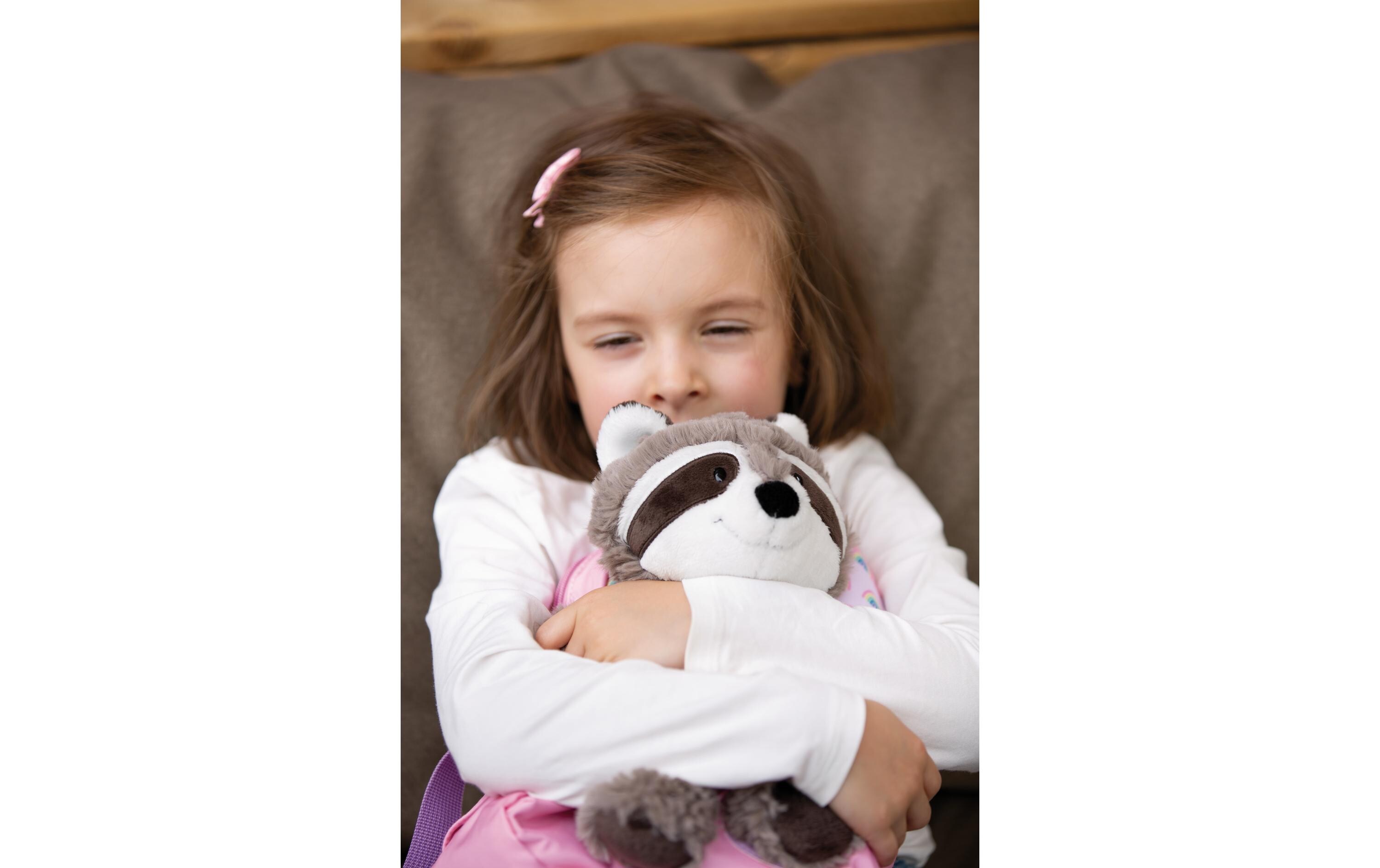 Rucksack rosa mit WaschbärKindergartenrucksack mit flauschigem Plüsch