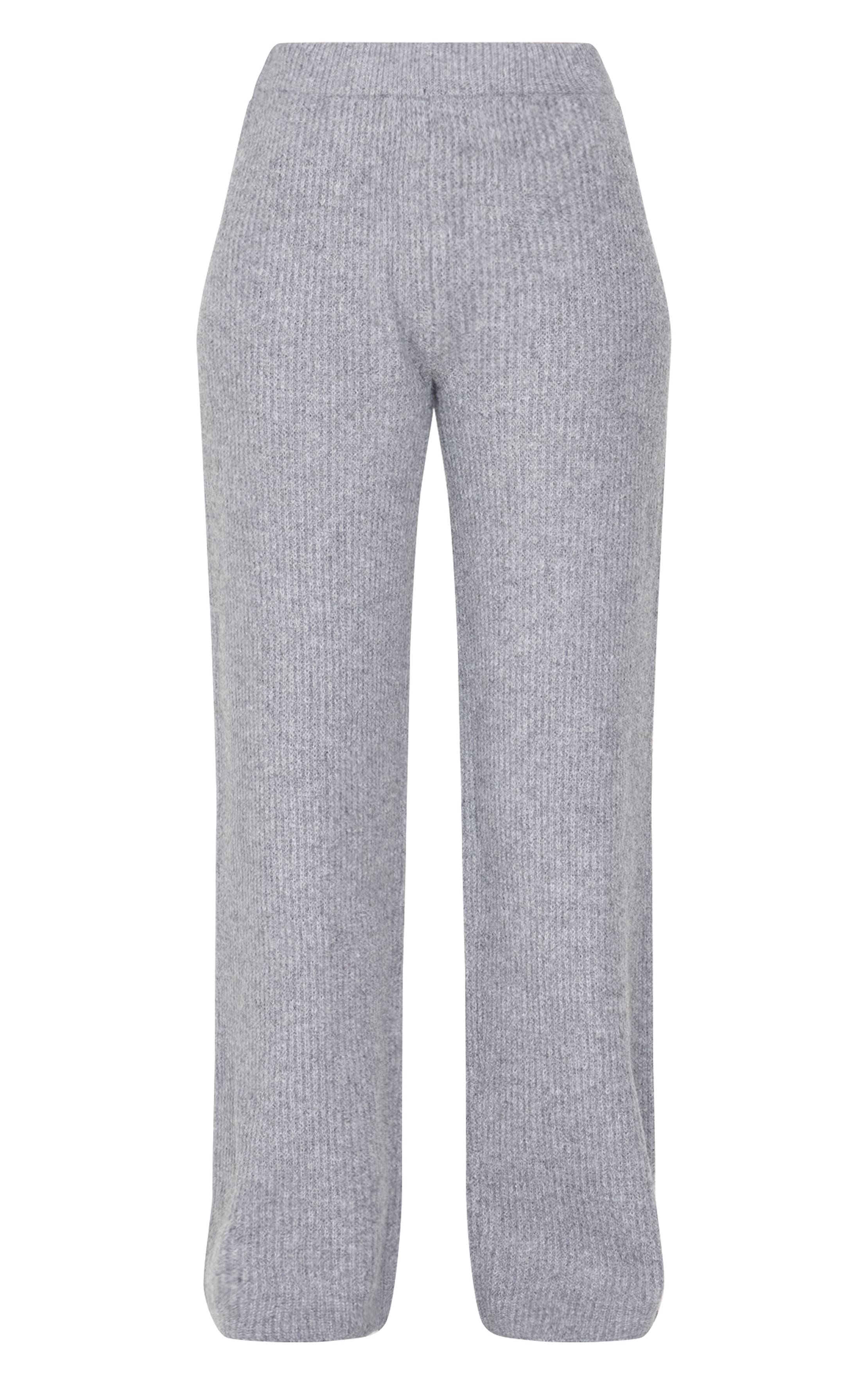 Gris Pantalon Large En Maille Pour Grande Taille