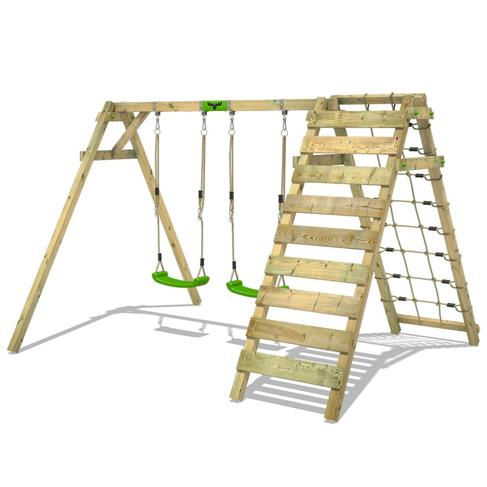FATMOOSE Kinderschommelset JollyJungle Swing, Schommelframe, Dubbele Schommel, Houten Schommel met Klimopbevestiging