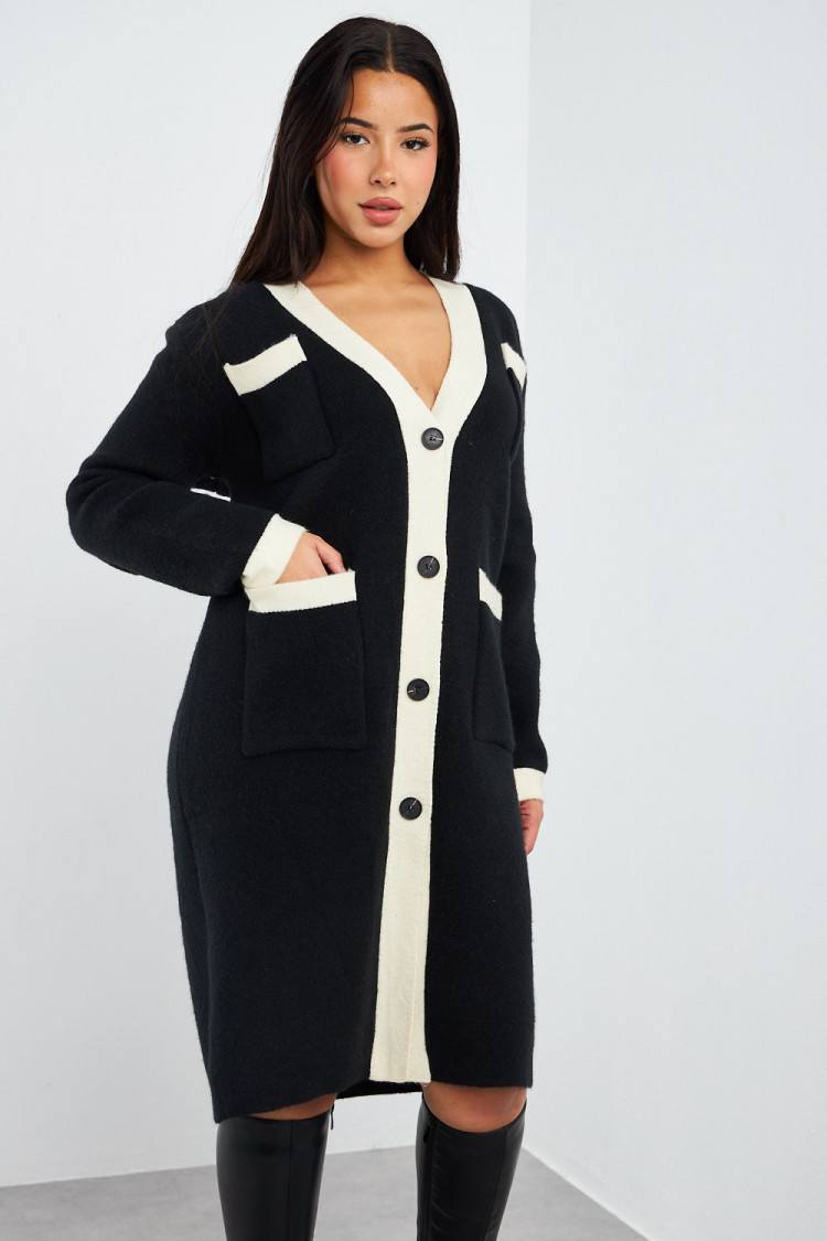 Gilet long bicolore noir/écru