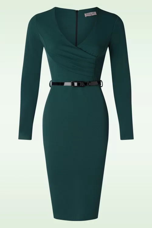 Vintage Chic for Topvintage Georgia pencil jurk in dennengroen