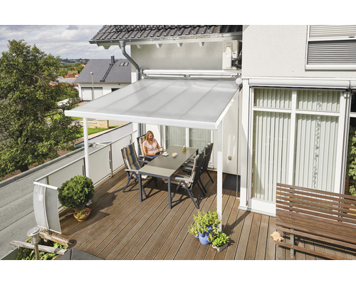 Gutta terrasoverkappingsset, dubbelwandige polycarbonaatplaten, transparant, 306 x 306 cm, wit