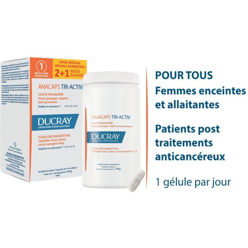 Antichute Passagère Ducray ANACAPS TRI-ACTIV - Boîte de 90 capsules
